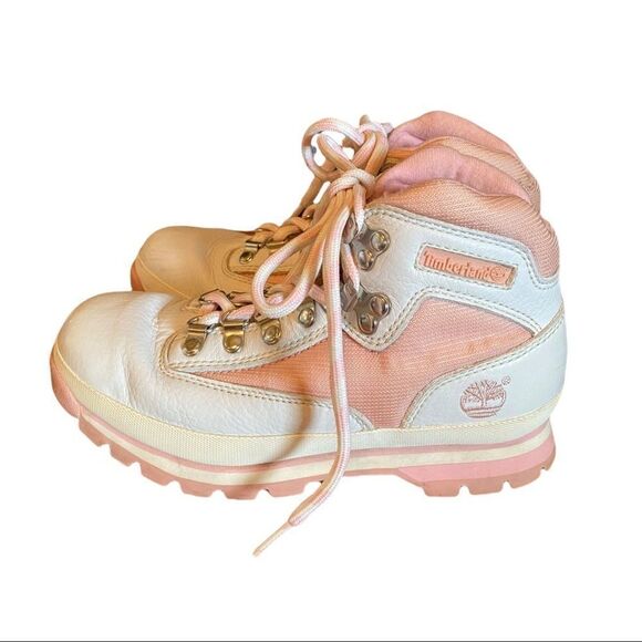 Timberland Vintage Pink White Leather Ankle Boots 6.5 - Picture 2 of 6